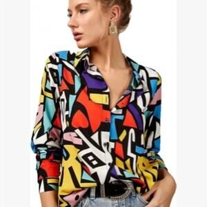 Big Dart Abstract Pop Art Colorful Button Down Top Women's US 16-18 Avant-garde